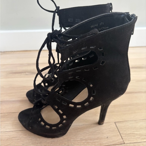 Black Lace-Up Suede Heels - Picture 4 of 4